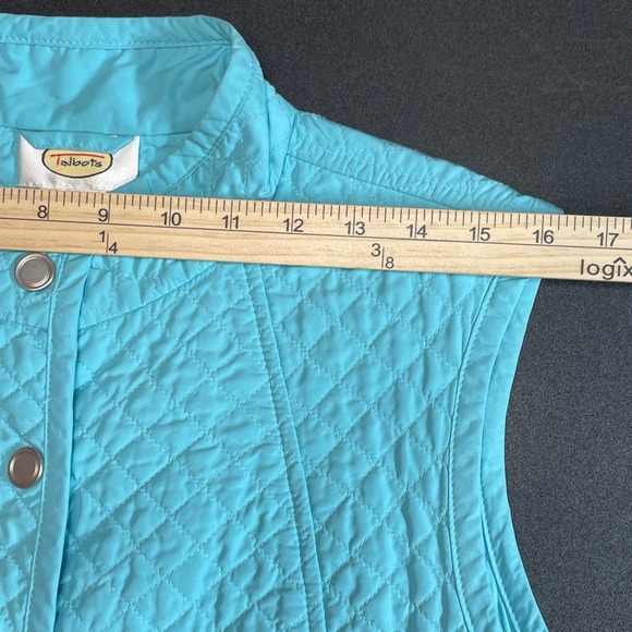Talbots Quilted Vest Teal Blue Mandarin Collar Snap Front Pockets Women's Size L - Picture 6 of 7